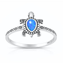 Load image into Gallery viewer, Sterling Silver Oxidized And Polished Blue Lab Opal Turtle Ring