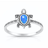 Sterling Silver Oxidized And Polished Blue Lab Opal Turtle Ring