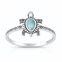 Load image into Gallery viewer, Sterling Silver Oxidized And Polished Larimar Stone Turtle Ring