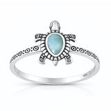 Sterling Silver Oxidized And Polished Larimar Stone Turtle Ring