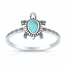 Load image into Gallery viewer, Sterling Silver Oxidized And Polished Turquoise Stone Turtle Ring