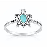 Sterling Silver Oxidized And Polished Turquoise Stone Turtle Ring