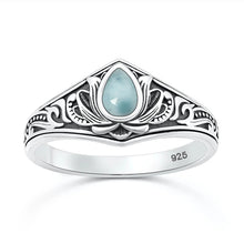 Load image into Gallery viewer, Sterling Silver Oxidized And Polished Lotus Larimar Stone Ring