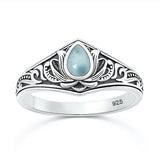 Sterling Silver Oxidized And Polished Lotus Larimar Stone Ring