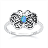 Sterling Silver Oxidized And Polished Blue Lab Opal Butterfly Ring