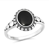 Sterling Silver Oxidized And Polished Oval Black Onyx Stone Ring