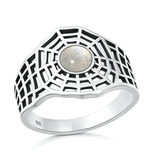 Load image into Gallery viewer, Sterling Silver Oxidized And Polished Spiderweb Moonstone Stone Ring