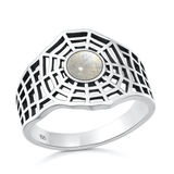 Sterling Silver Oxidized And Polished Spiderweb Moonstone Stone Ring