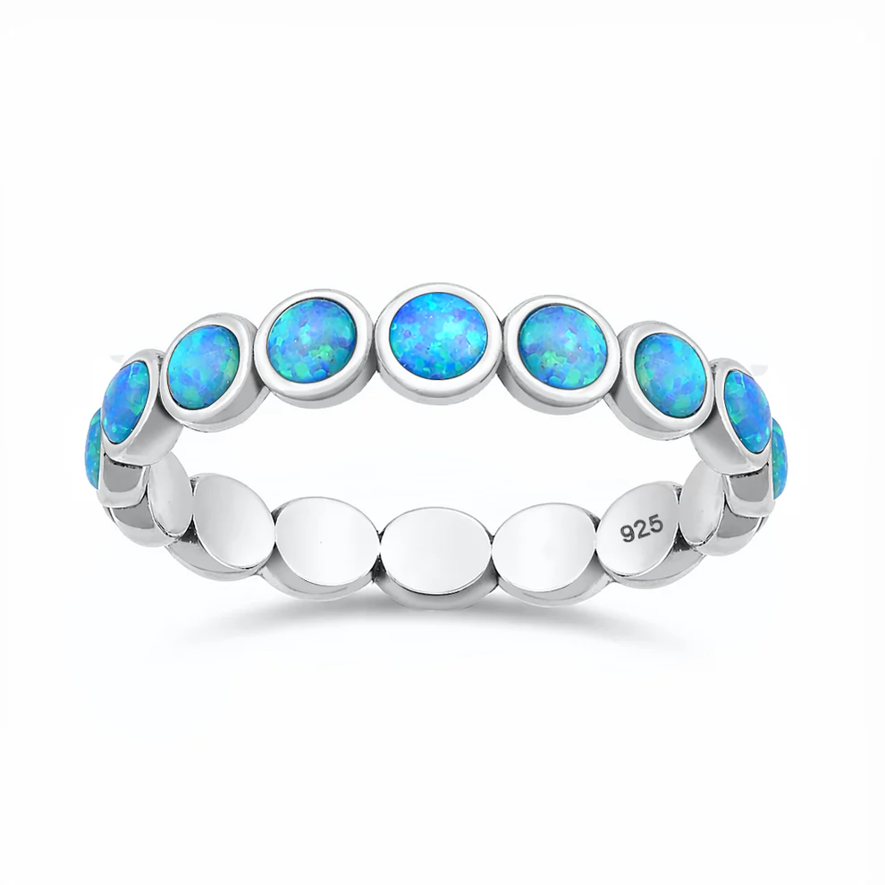 Sterling Silver Oxidized And Polished Eternity Blue Lab Opal Ring