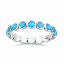 Load image into Gallery viewer, Sterling Silver Oxidized And Polished Eternity Blue Lab Opal Ring
