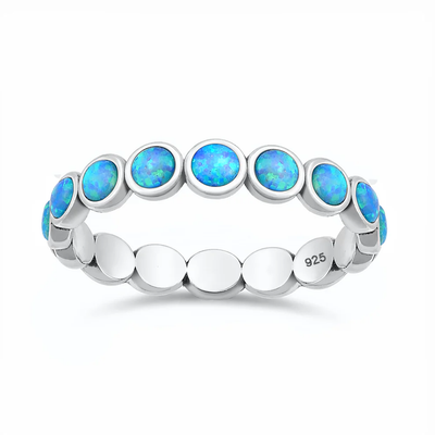 Sterling Silver Oxidized And Polished Eternity Blue Lab Opal Ring