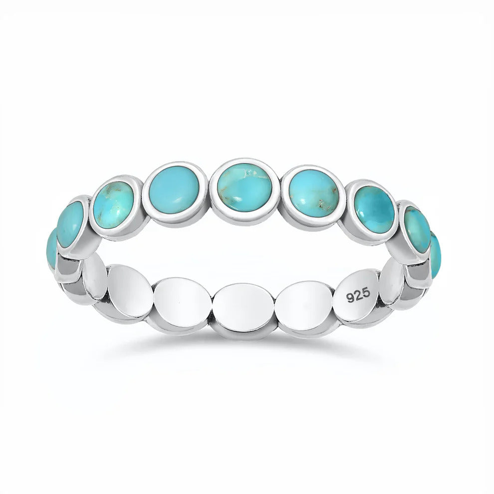 Sterling Silver Rhodium Plated Turquoise Stone Ring