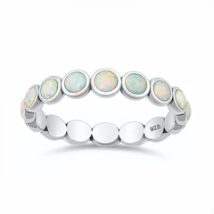 Sterling Silver Oxidized And Polished Eternity White Lab Opal Ring