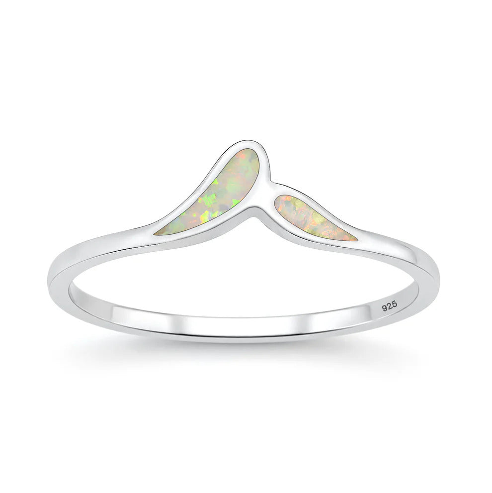 Sterling Silver Rhodium Plated White Lab Opal Ring