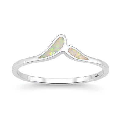 Sterling Silver Rhodium Plated White Lab Opal Ring