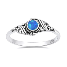 Load image into Gallery viewer, Sterling Silver Oxidized And Polished Leaves Blue Lab Opal Ring