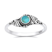 Load image into Gallery viewer, Sterling Silver Oxidized And Polished Bali Style Turquoise Stone Ring