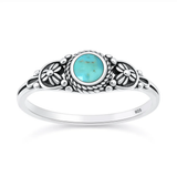 Sterling Silver Oxidized And Polished Floral Turquoise Stone Ring