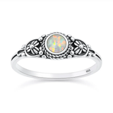 Sterling Silver Oxidized And Polished Floral White Lab Opal Ring