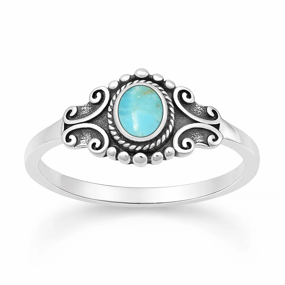 Sterling Silver Oxidized And Polished Scroll Turquoise Ring