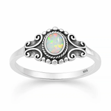 Sterling Silver Oxidized And Polished Scroll White Lab Opal Ring