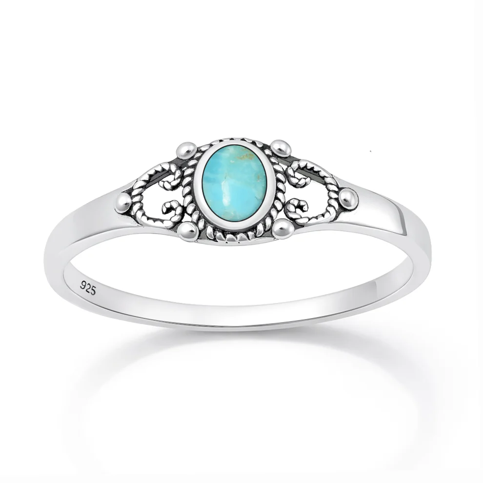 Sterling Silver Oxidized And Polished Filigree Turquoise Stone Ring