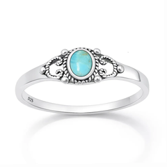 Sterling Silver Oxidized And Polished Filigree Turquoise Stone Ring