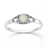 Sterling Silver Oxidized And Polished Filigree White Lab Opal Ring