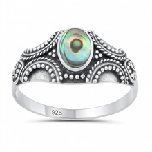 Load image into Gallery viewer, Sterling Silver Oxidized And Polished Bali Style Abalone Shell Ring