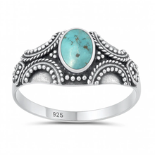 Load image into Gallery viewer, Sterling Silver Oxidized And Polished Bali Style Genuine Turquoise Stone Ring