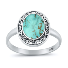 Load image into Gallery viewer, Sterling Silver Oxidized And Polished 14.8mm Bali Style Oval Genuine Turquoise Stone Ring
