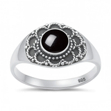 Sterling Silver Oxidized And Polished Bali Style Round Black Onyx Stone Ring