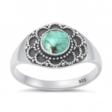 Sterling Silver Oxidized And Polished 11.1mm Bali Style Genuine Turquoise Stone Ring