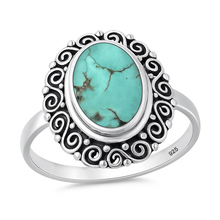 Load image into Gallery viewer, Sterling Silver Oxidized And Polished 20mm Bali Style Genuine Turquoise Stone Ring