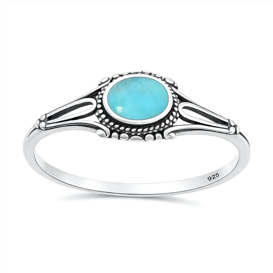 Sterling Silver Oxidized Oval Turquoise Stone Ring