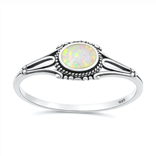 Load image into Gallery viewer, Sterling Silver Oxidized And Polished Bali Style White Lab Opal Ring