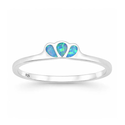 Sterling Silver Polished Triple Tear Drop Blue Lab Opal Ring