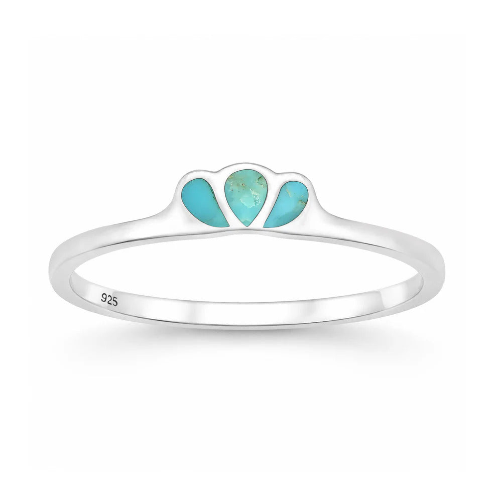Sterling Silver Polished Triple Tear Drop Turquoise Stone Ring