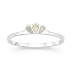 Sterling Silver Polished Triple Tear Drop White Lab Opal Ring