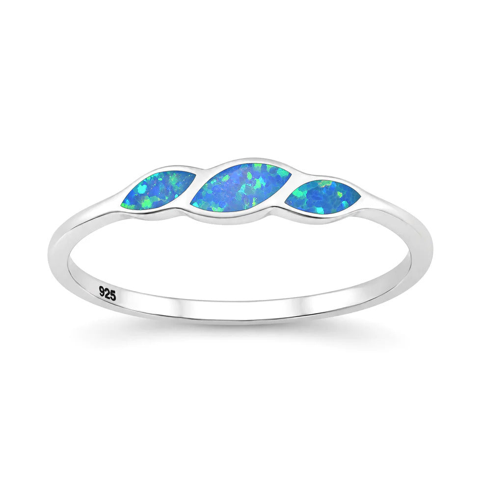 Sterling Silver Polished Blue Lab Opal Ring