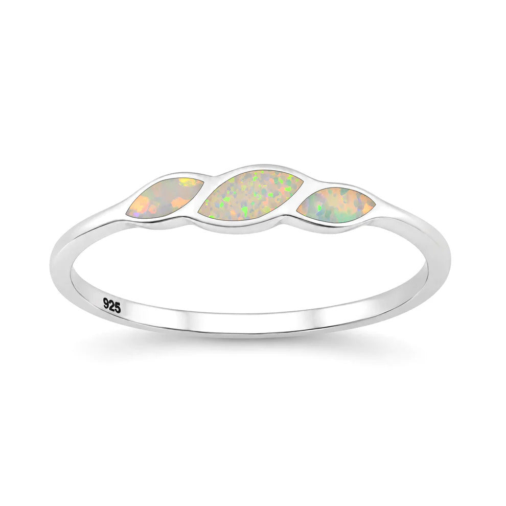 Sterling Silver Polished White Lab Opal Ring