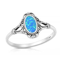 Load image into Gallery viewer, Sterling Silver Oxidized And Polished Vintage Style Filigree Blue Lab Opal Ring