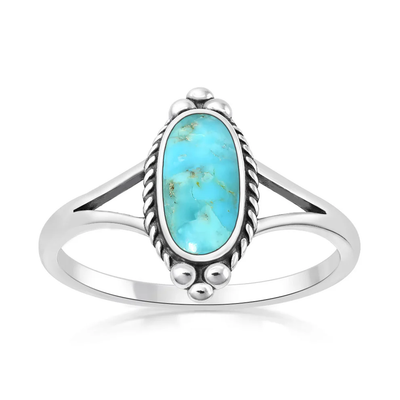 Sterling Silver Oxidized And Polished Celtic Cross Turquoise Stone Ring