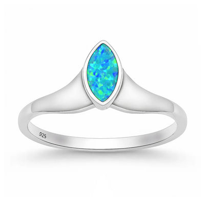 Sterling Silver Oxidized And Polished Marquise Blue Lab Opal Ring