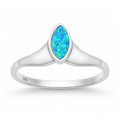 Sterling Silver Oxidized And Polished Marquise Blue Lab Opal Ring