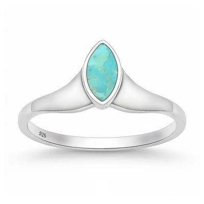 Sterling Silver Oxidized And Polished Marquise Turquoise Stone Ring
