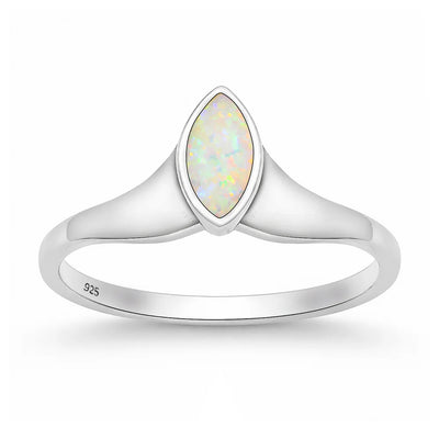 Sterling Silver Oxidized And Polished Marquise White Lab Opal Ring