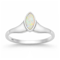 Sterling Silver Oxidized And Polished Marquise White Lab Opal Ring