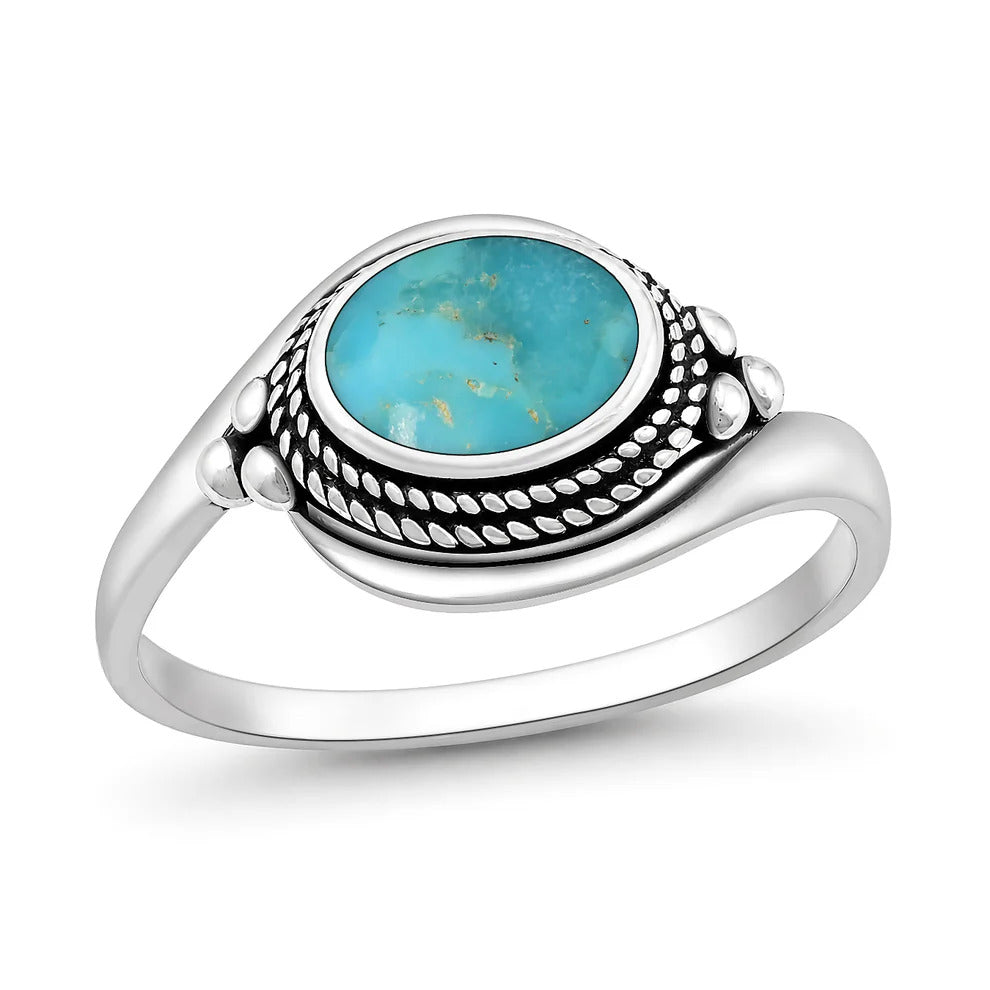 Sterling Silver Oxidized And Polished Turquoise Stone Ring