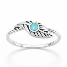 Load image into Gallery viewer, Sterling Silver Oxidized And Polished Turquoise Stone Feather Ring